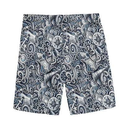 Abstract Nautical Anchor Pattern Print Men's Sports Shorts