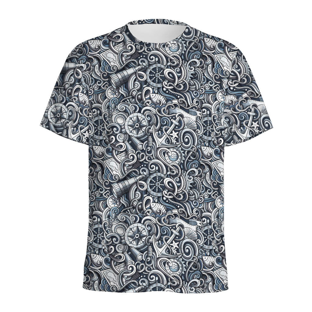Abstract Nautical Anchor Pattern Print Men's Sports T-Shirt