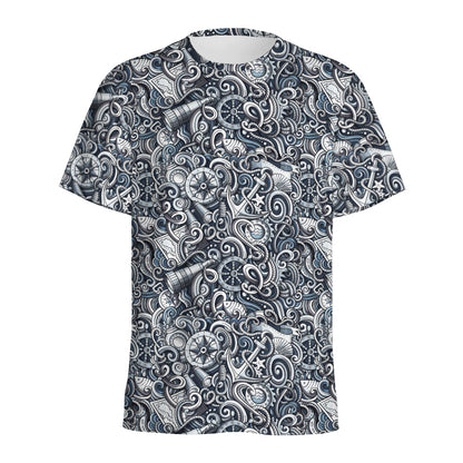 Abstract Nautical Anchor Pattern Print Men's Sports T-Shirt