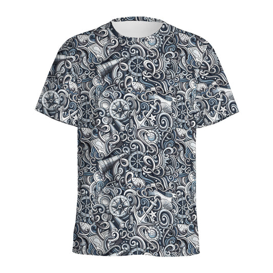 Abstract Nautical Anchor Pattern Print Men's Sports T-Shirt