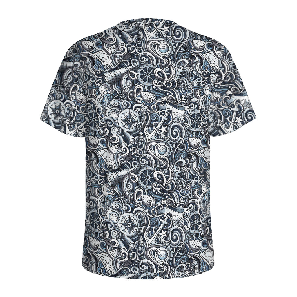 Abstract Nautical Anchor Pattern Print Men's Sports T-Shirt