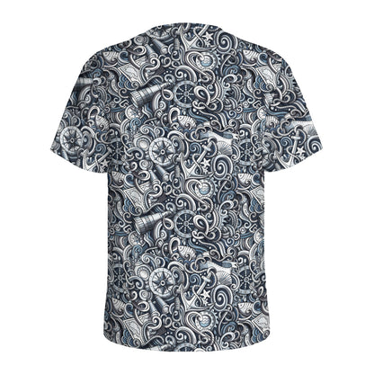 Abstract Nautical Anchor Pattern Print Men's Sports T-Shirt