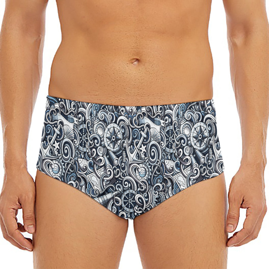Abstract Nautical Anchor Pattern Print Men's Triangle Swim Briefs