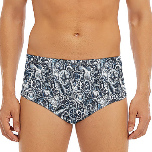 Abstract Nautical Anchor Pattern Print Men's Triangle Swim Briefs