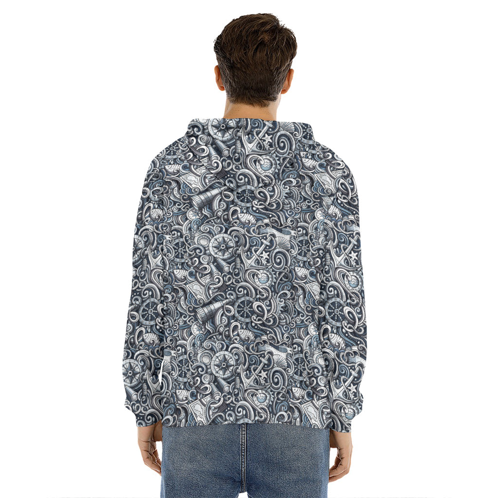 Abstract Nautical Anchor Pattern Print Men's Velvet Pullover Hoodie
