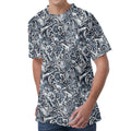 Abstract Nautical Anchor Pattern Print Men's Velvet T-Shirt