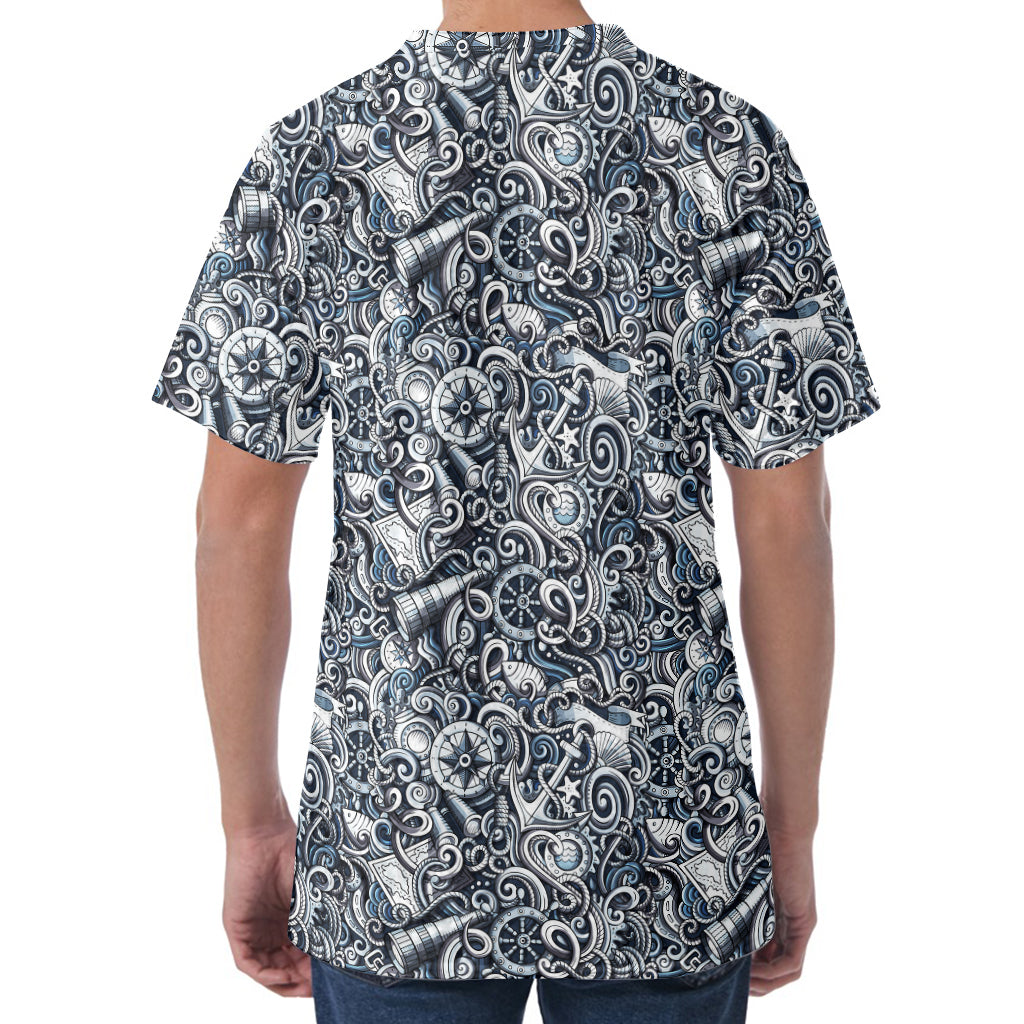 Abstract Nautical Anchor Pattern Print Men's Velvet T-Shirt