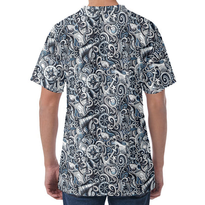 Abstract Nautical Anchor Pattern Print Men's Velvet T-Shirt
