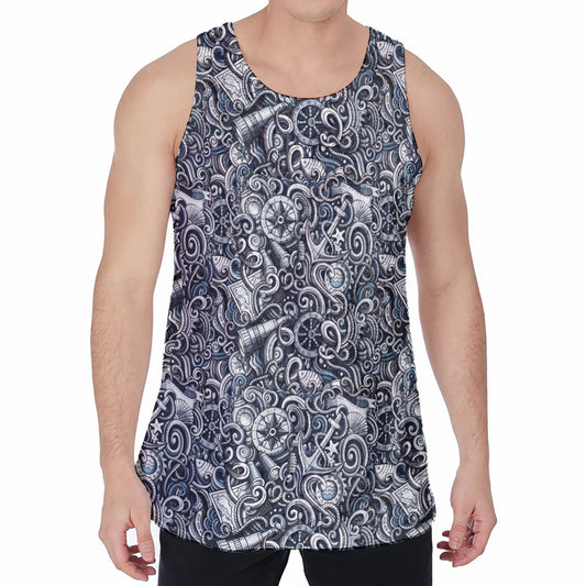 Abstract Nautical Anchor Pattern Print Men's Velvet Tank Top