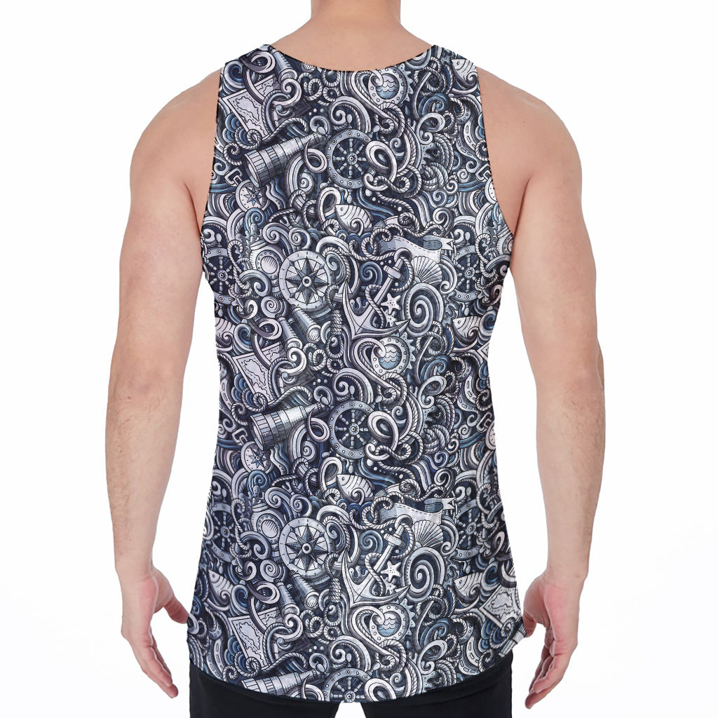 Abstract Nautical Anchor Pattern Print Men's Velvet Tank Top