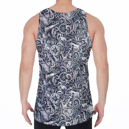 Abstract Nautical Anchor Pattern Print Men's Velvet Tank Top