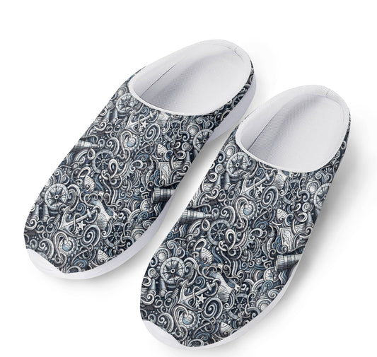 Abstract Nautical Anchor Pattern Print Mesh Casual Shoes