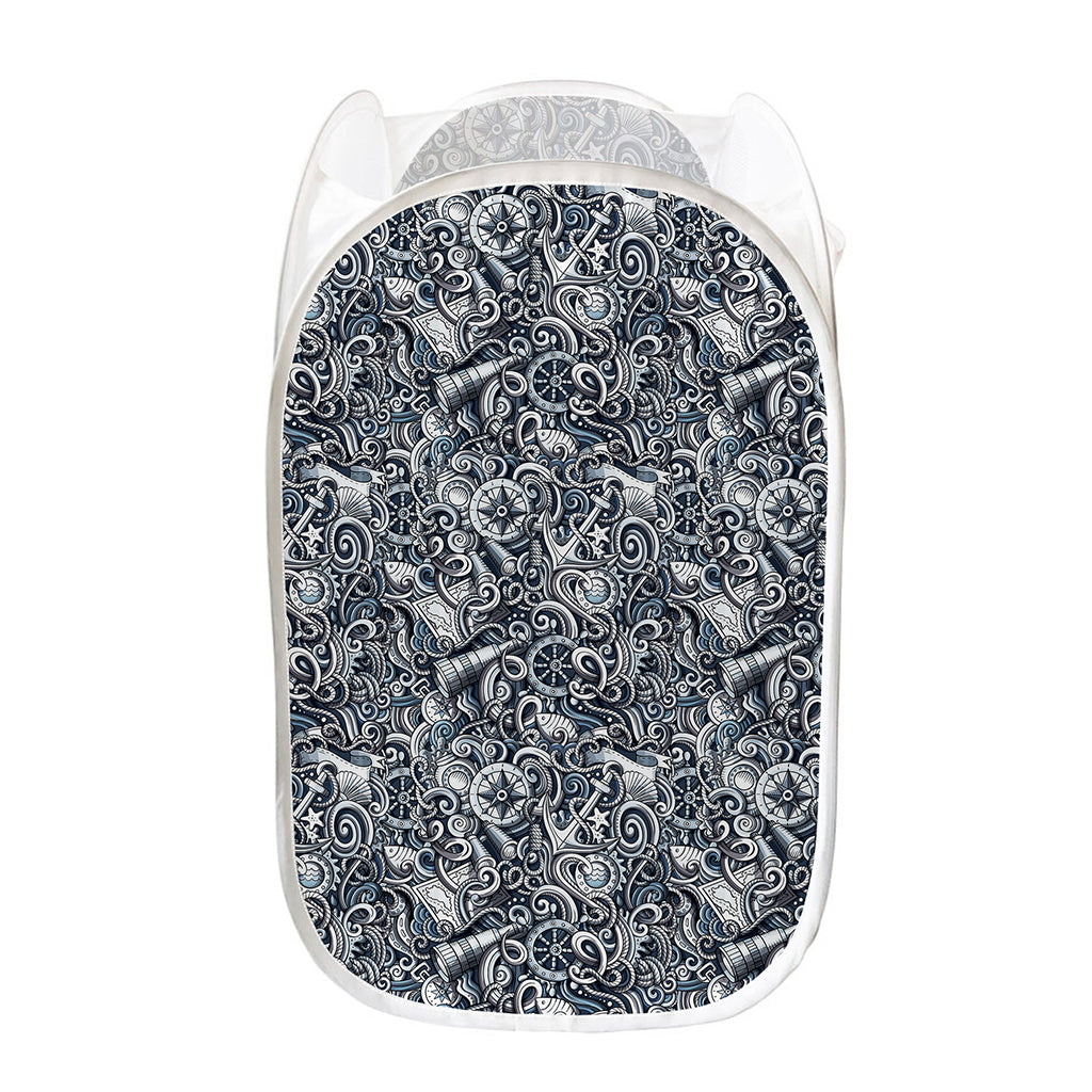 Abstract Nautical Anchor Pattern Print Mesh Laundry Hamper