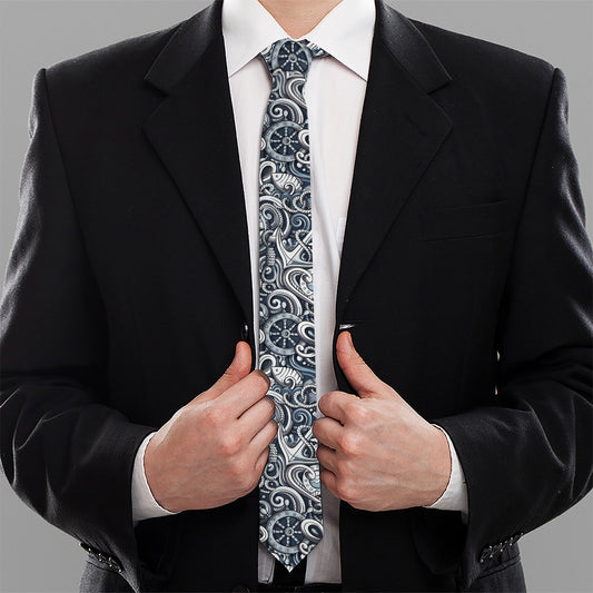 Abstract Nautical Anchor Pattern Print Necktie