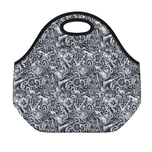 Abstract Nautical Anchor Pattern Print Neoprene Lunch Bag