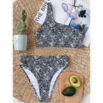 Abstract Nautical Anchor Pattern Print One Shoulder Bikini Top