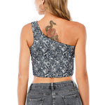 Abstract Nautical Anchor Pattern Print One Shoulder Crop Top