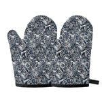 Abstract Nautical Anchor Pattern Print Oven Mitts