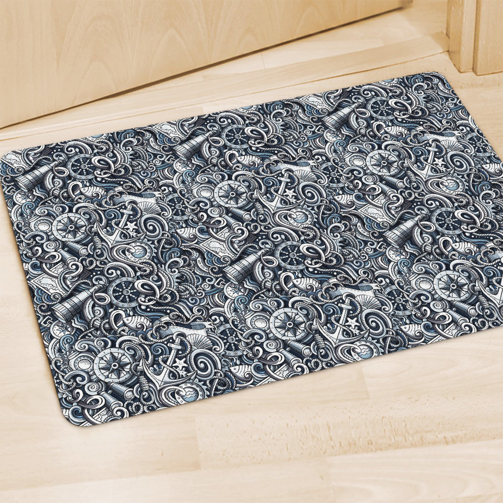 Abstract Nautical Anchor Pattern Print Polyester Doormat
