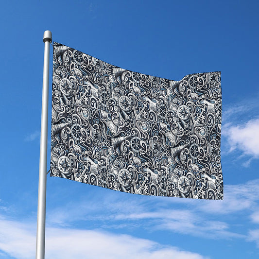 Abstract Nautical Anchor Pattern Print Polyester Flag