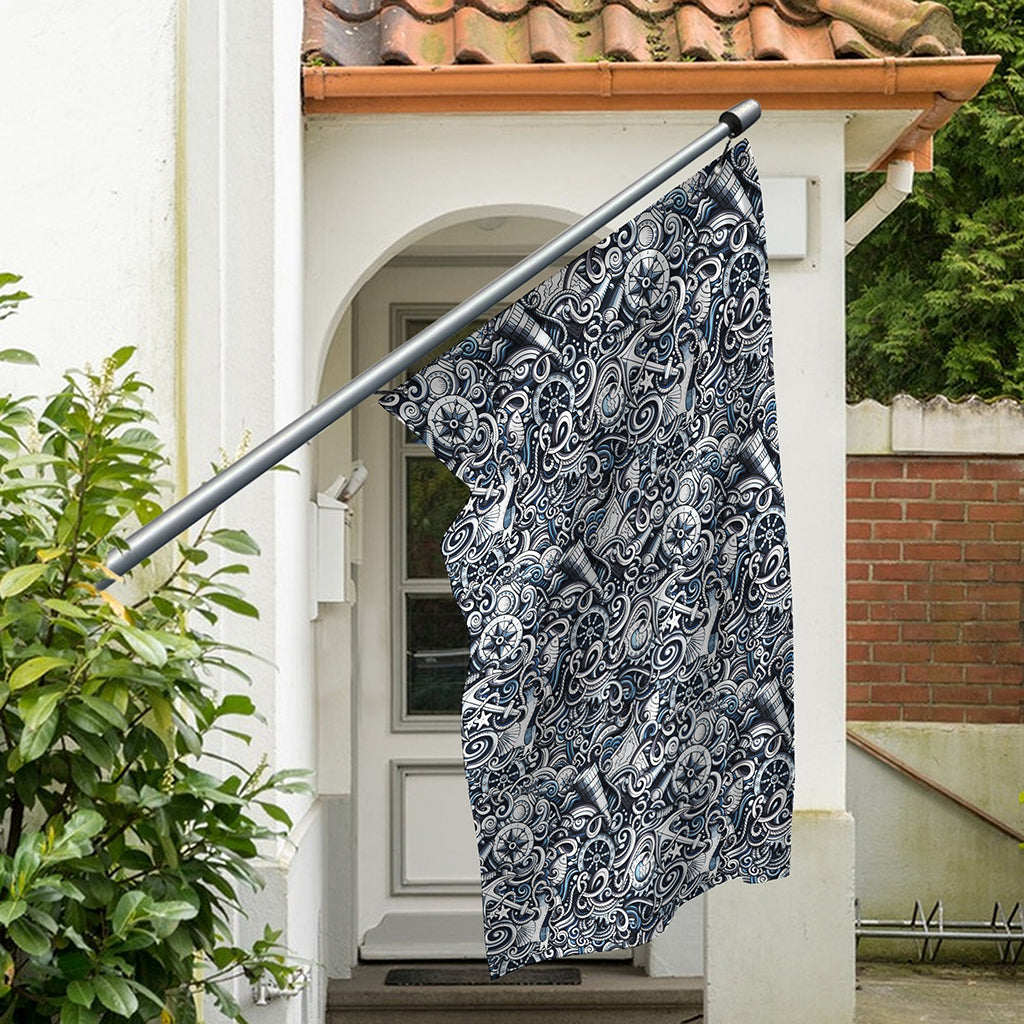 Abstract Nautical Anchor Pattern Print Polyester Flag