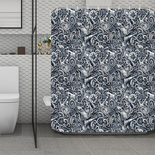 Abstract Nautical Anchor Pattern Print Polyester Shower Curtain