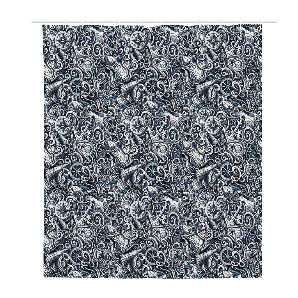 Abstract Nautical Anchor Pattern Print Polyester Shower Curtain