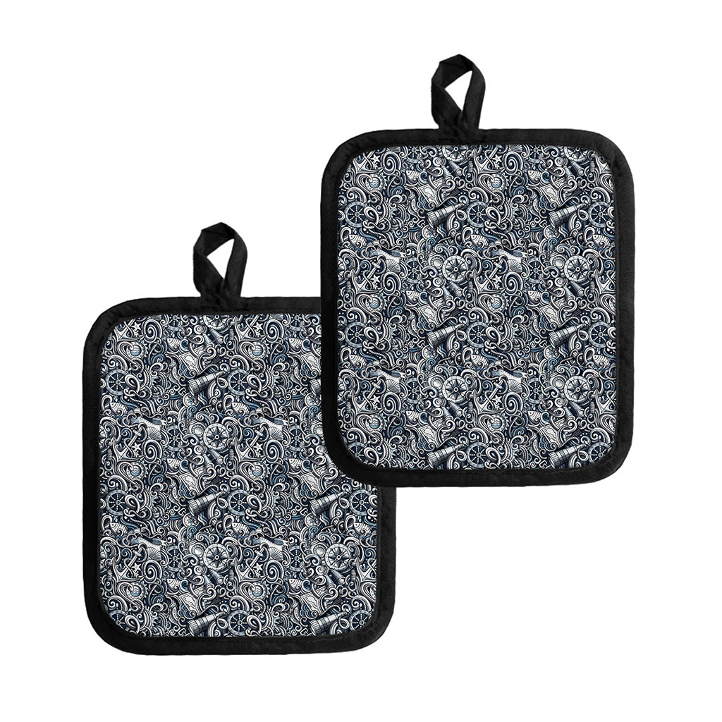 Abstract Nautical Anchor Pattern Print Pot Holders