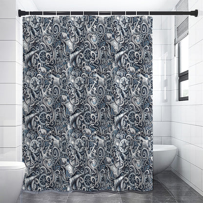 Abstract Nautical Anchor Pattern Print Premium Shower Curtain