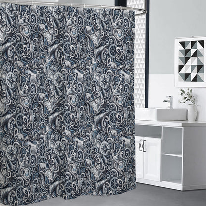 Abstract Nautical Anchor Pattern Print Premium Shower Curtain