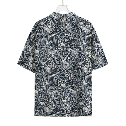 Abstract Nautical Anchor Pattern Print Rayon Hawaiian Shirt