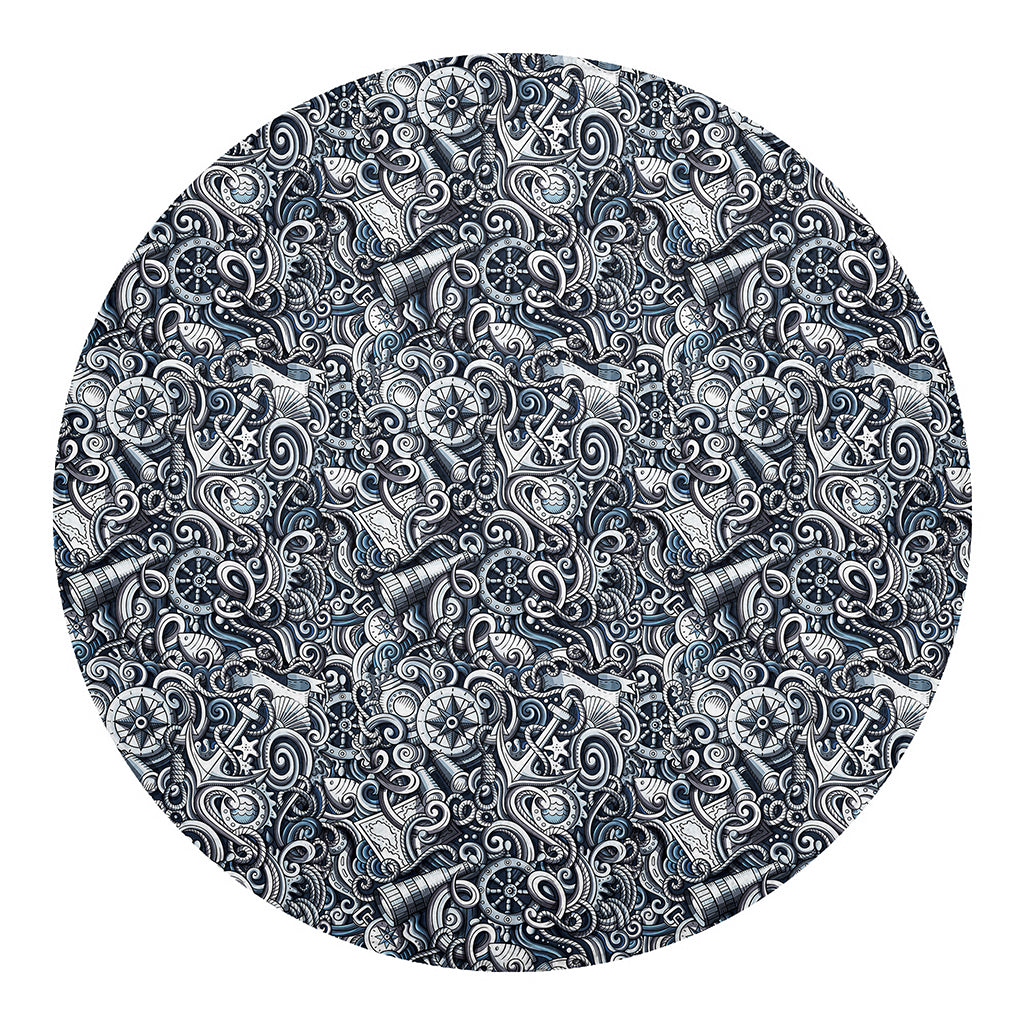 Abstract Nautical Anchor Pattern Print Round Blanket