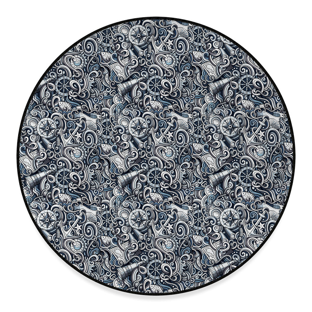 Abstract Nautical Anchor Pattern Print Round Floor Mat