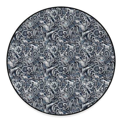Abstract Nautical Anchor Pattern Print Round Floor Mat