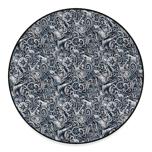 Abstract Nautical Anchor Pattern Print Round Floor Mat