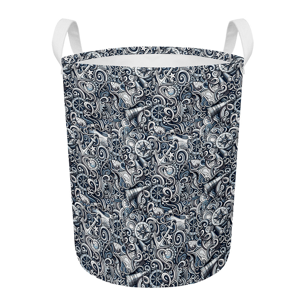 Abstract Nautical Anchor Pattern Print Round Laundry Basket