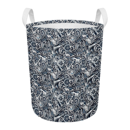 Abstract Nautical Anchor Pattern Print Round Laundry Basket