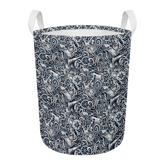 Abstract Nautical Anchor Pattern Print Round Laundry Basket