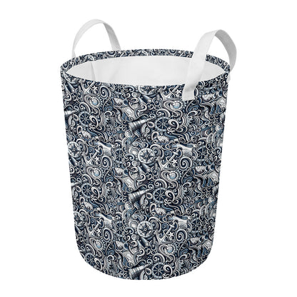 Abstract Nautical Anchor Pattern Print Round Laundry Basket
