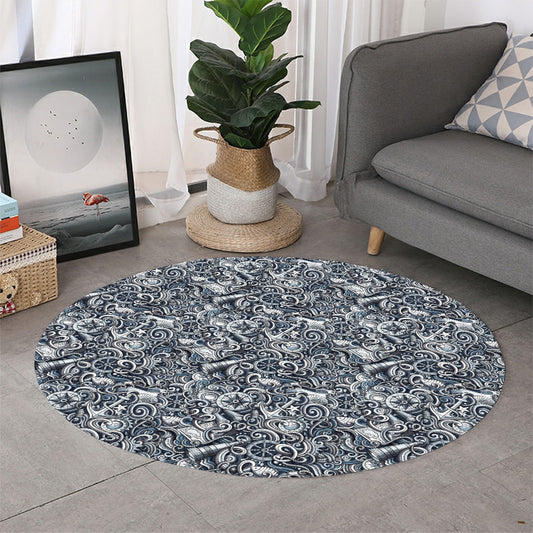 Abstract Nautical Anchor Pattern Print Round Rug