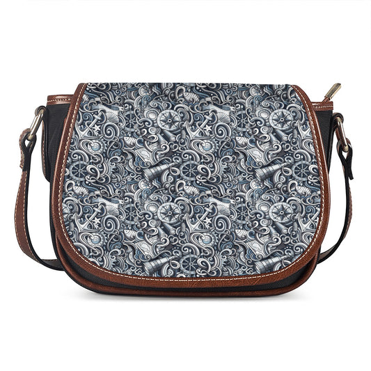 Abstract Nautical Anchor Pattern Print Saddle Bag