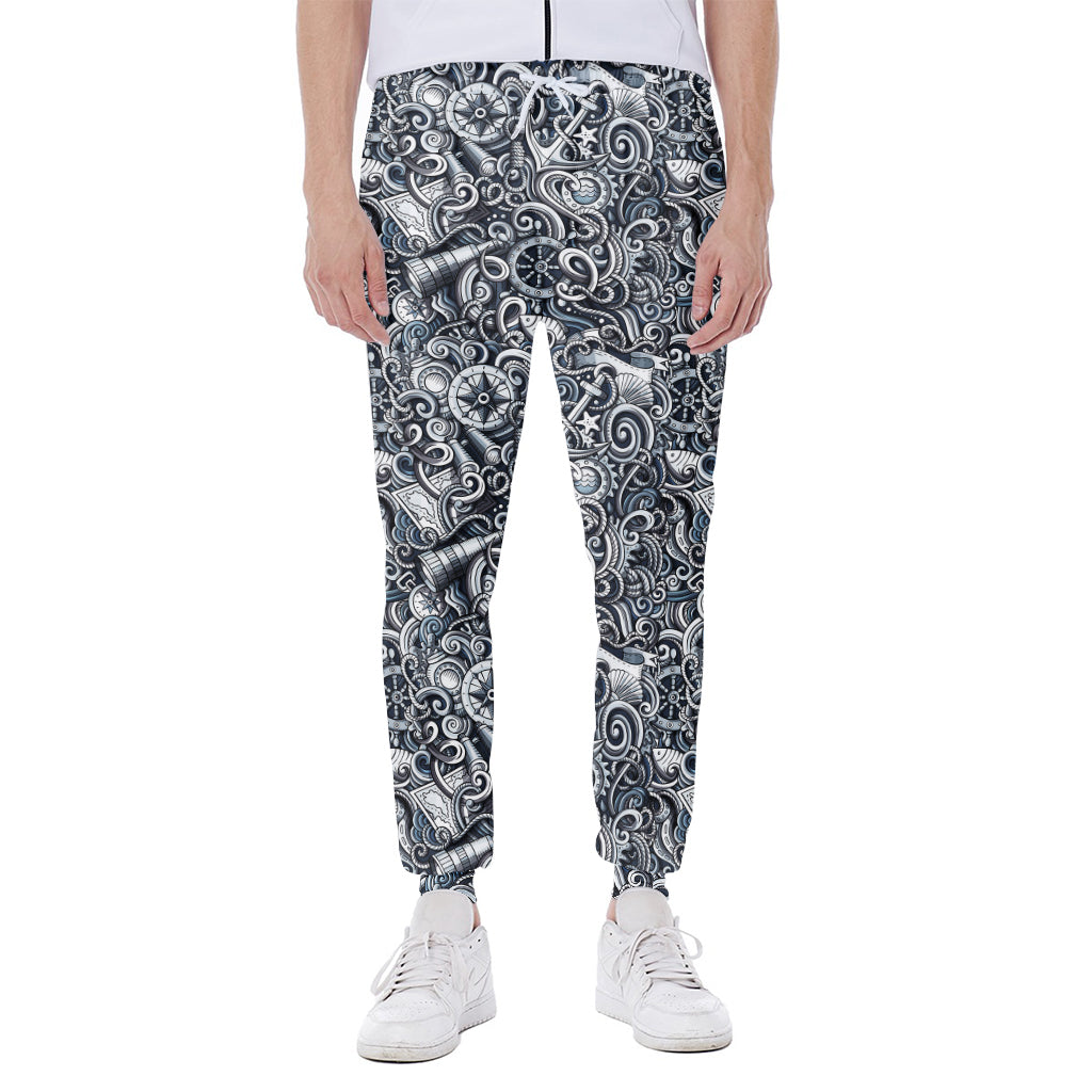 Abstract Nautical Anchor Pattern Print Scuba Joggers