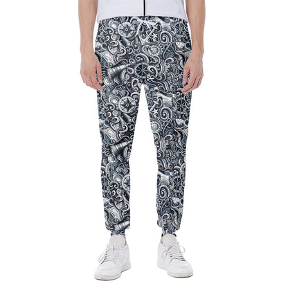 Abstract Nautical Anchor Pattern Print Scuba Joggers