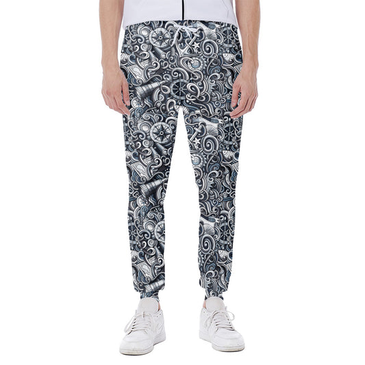 Abstract Nautical Anchor Pattern Print Scuba Joggers