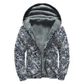 Abstract Nautical Anchor Pattern Print Sherpa Lined Zip Up Hoodie
