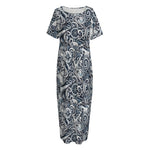 Abstract Nautical Anchor Pattern Print Short Sleeve Long Nightdress