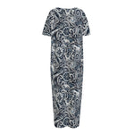 Abstract Nautical Anchor Pattern Print Short Sleeve Long Nightdress