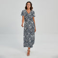 Abstract Nautical Anchor Pattern Print Short Sleeve Maxi Dress