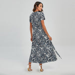 Abstract Nautical Anchor Pattern Print Short Sleeve Maxi Dress