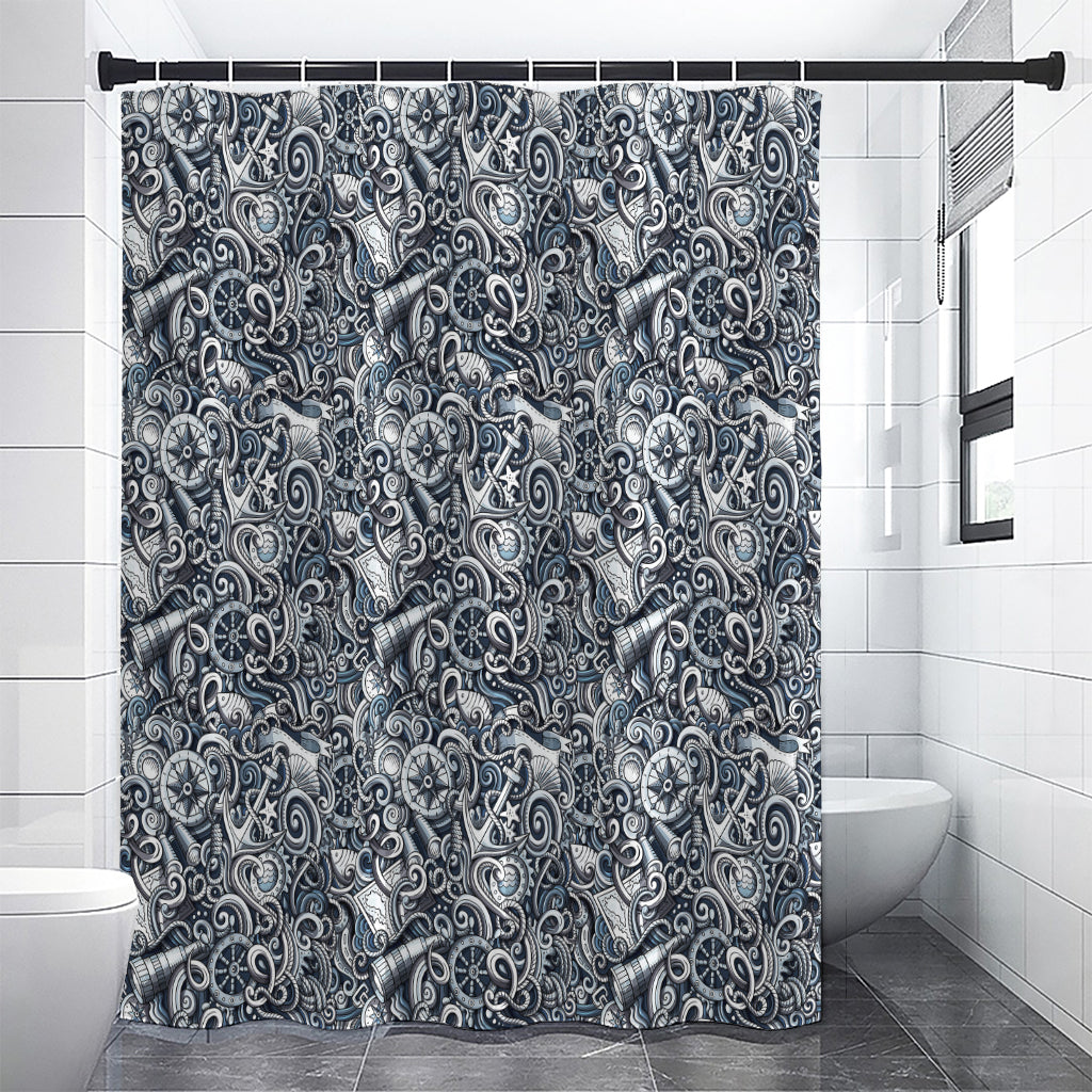Abstract Nautical Anchor Pattern Print Shower Curtain